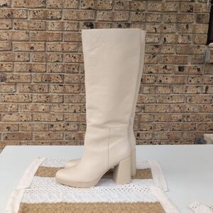 Naturalizer Cream Heeled Boots with Slouchy Design